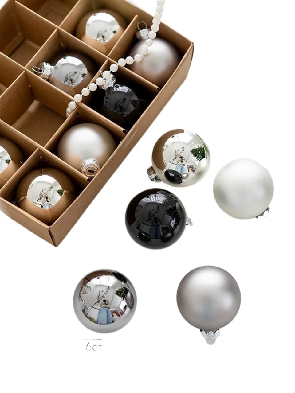 Adornos de bola de Navidad de cristal, serie de colores texturizados de alta gama, bola de caja de vidrio, plata y oro, 6 cm, 12 unidades