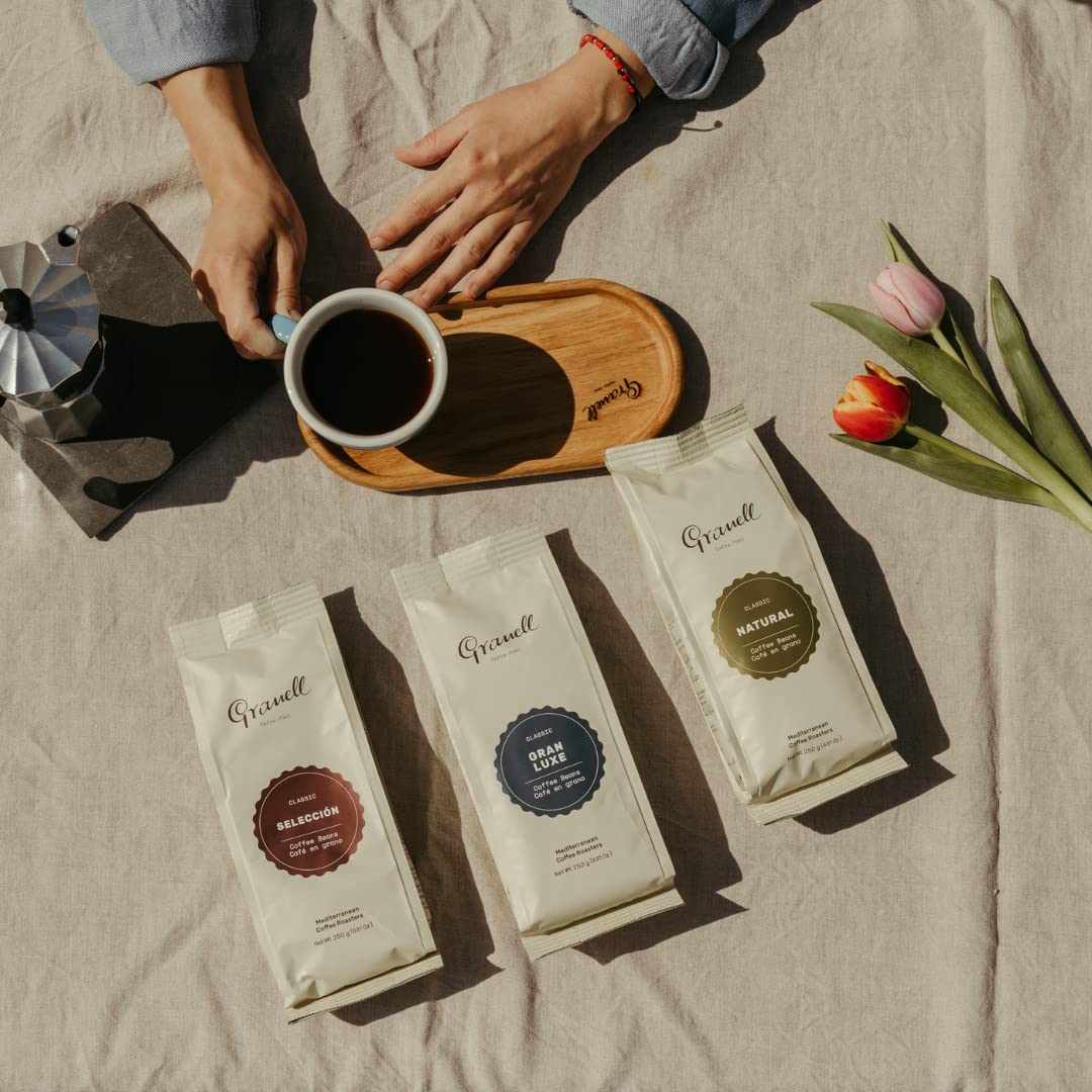 Granell Cafes ·1940 - Pack Degustación Café en Grano | Colombia, Brasil, Selección, Gran Luxe & Natural | Blend Arábica y Robusta de Tueste Natural | 5 Paquetes x 250 Gramos