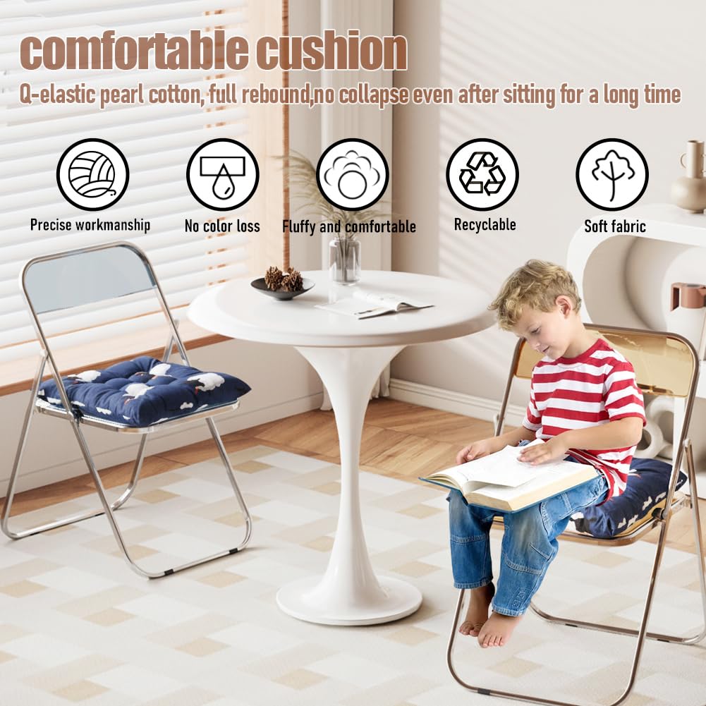 Set de 4 Cojines para Sillas de Comedor 40x40 cm - Cojines Exterior/Interior con Lazos, Relleno de Asiento Ideal para Terraza, Jardín, Salón o Restaurante (Ovejas Azules)