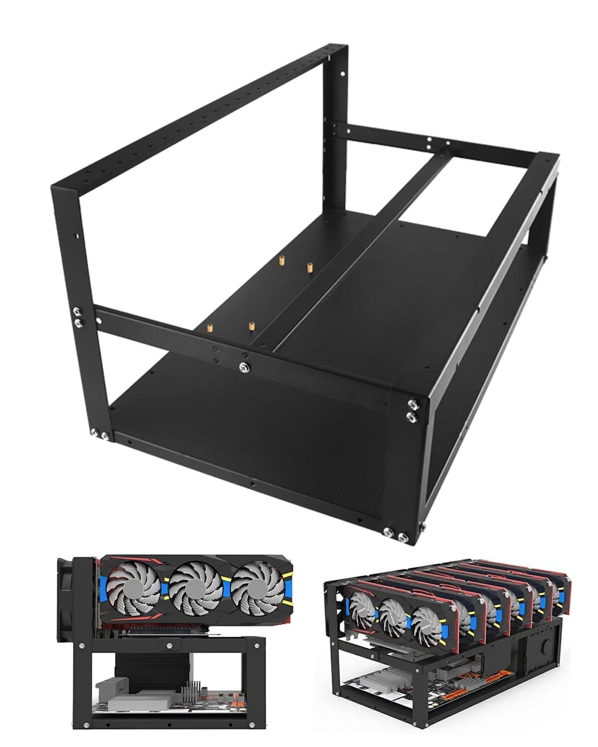 Mining Rig Frame 6 GPU, Stahl Offen Mining Frame mit Antistatikstreifen, Open Air Miner Mining Case für ATX/Btx/Flex/Itx/Microatx, 4 X 12cm Ventilator (Nur Rahmen)