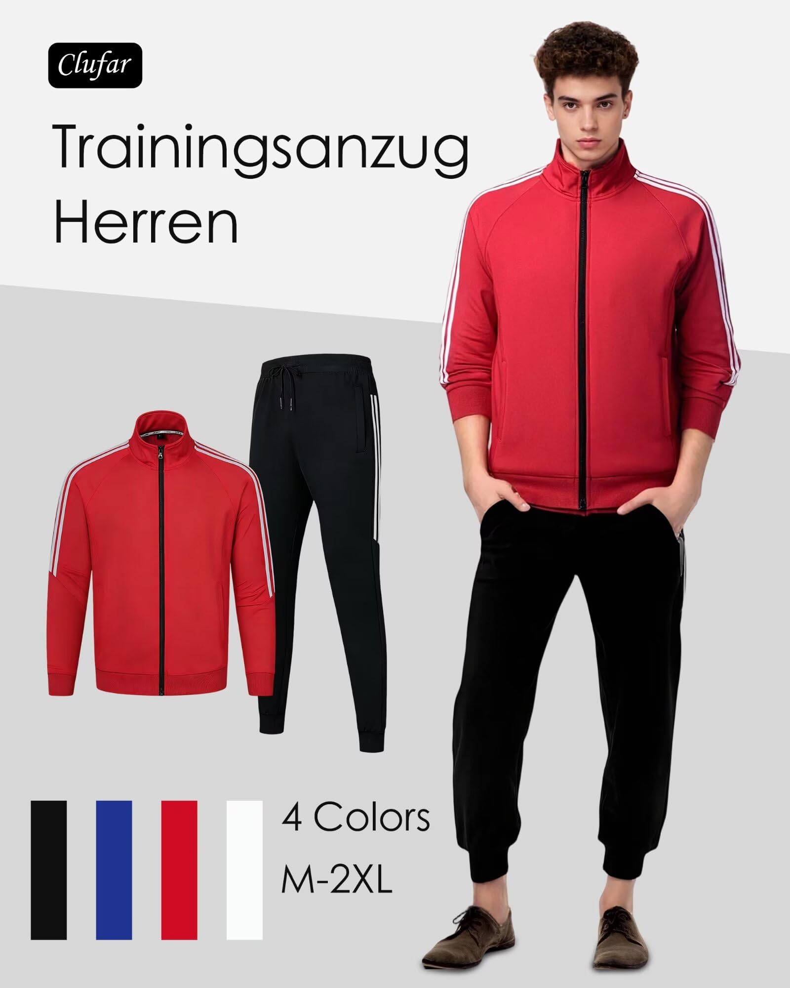 2 Pcs Herren Trainingsanzug Polyester Jogginganzug Herren mit Reißverschluss SportswearTracksuit Fußball Teenager Sportanzug Freizeitanzug Männer Fitness Gym Atmungsaktiv