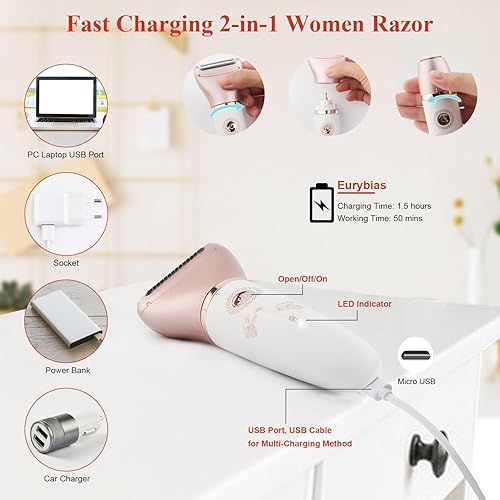 Miniatura 4 de EURYBIAS Afeitadora eléctrica 2 en 1 para mujer