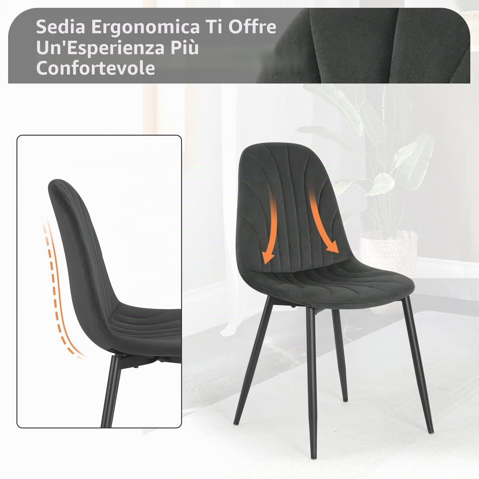 Lestarain Set di 2 Sedie per Sala da Pranzo in Velluto, Sedie da Cucina con Schienale Ergonomico, Seduta Imbottita, Gambe in Metallo, per Camera da Letto, Salotto, Grigio Scuro, LCNI114001-2