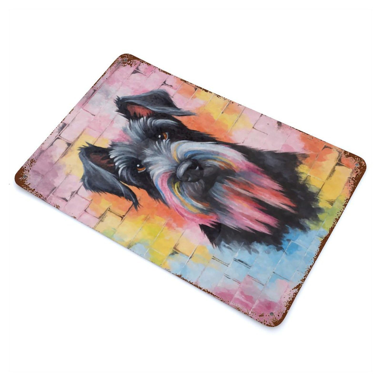 Giant Schnauzer Graffiti Aged Metal Wall Plaque 11.8"x7.9", Industrial Home Decor for Pub, Kitchen And Man Cave Decor
