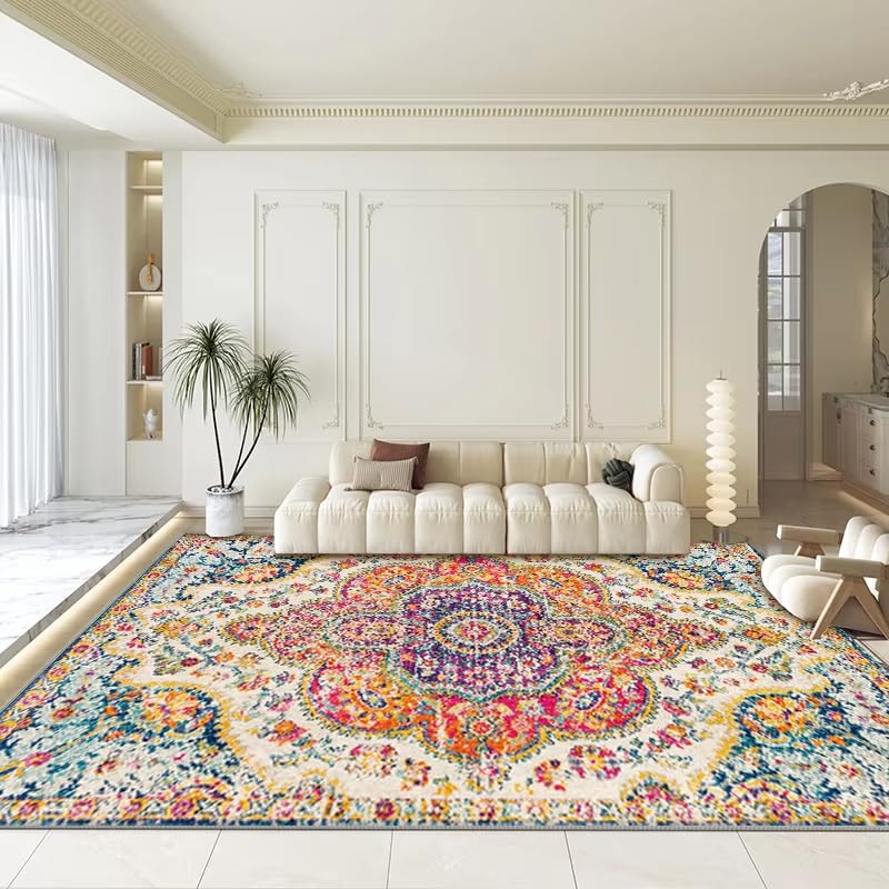 Tapis bohème en velours cristal anti-glisse pour table basse