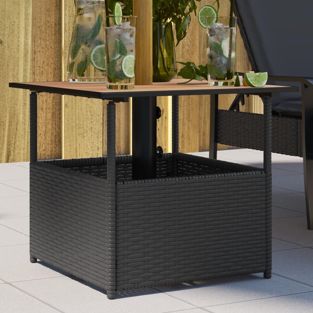vidaXL Mesa de jardín polirratán negro con agujero para sombrilla, resistente a UV y agua, mesa de comedor exterior