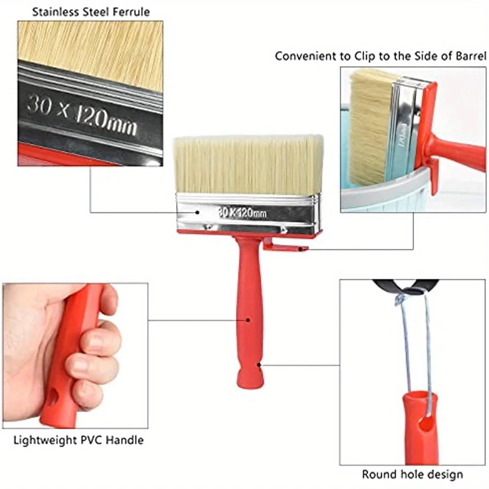 Pinceau Professionnel, Outil de brossage de Mur de décoration de Cheveux Longs de revêtement en Plastique Industriel Facile à Nettoyer(150mm,1pc)