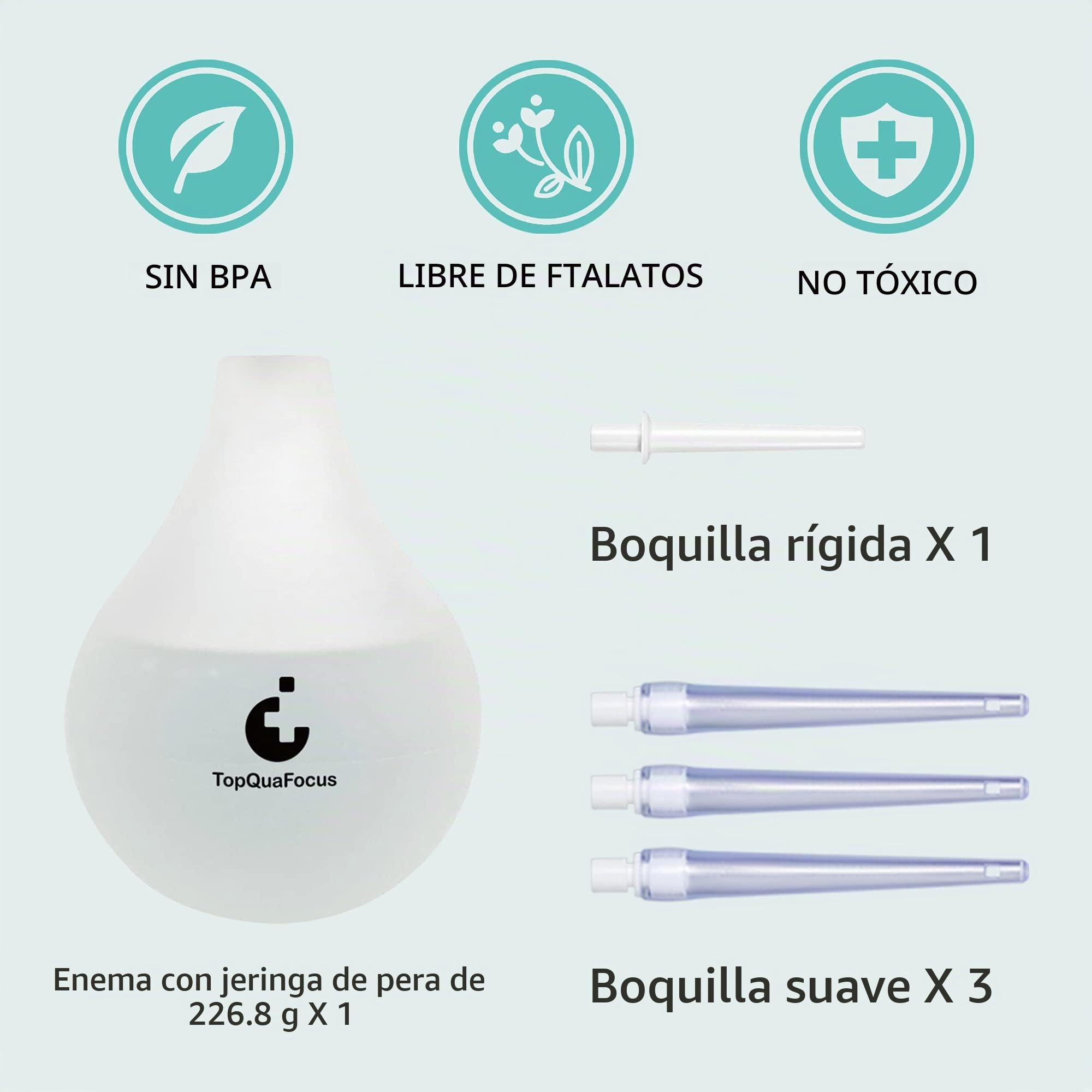 TopQuaFocus - Kit de bombilla de enema de 8 oz, 4 boquillas reemplazables para limpieza de colon de ducha anal de hombre mujer (transparente)