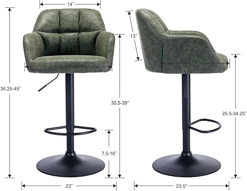 Miniatura 10 de CIMOTA Juego de 2 taburetes de bar modernos tapizados de altura para isla de cocina, taburetes de cuero con altura de mostrador, sillas de isla con