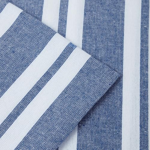 Image of Encasa XO Farmhouse Throw Pillow Covers Set of 2 (24x24 in) Franca Blue Stripes | Decorative Cushion Covers No Inserts | Plaid and Stripes Pillow Covers for Living Room, Couch