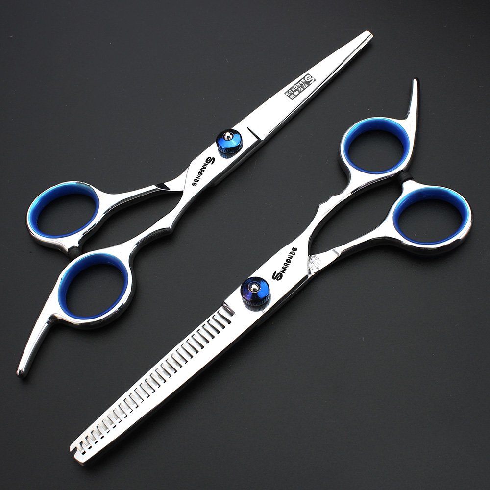 Tijeras de peluquería peluquería profesional de peluquería de 6 pulgadas de corte y tijeras de pelo adelgazamiento conjunto de 17,5 cm (Tornillo negro scissors set)