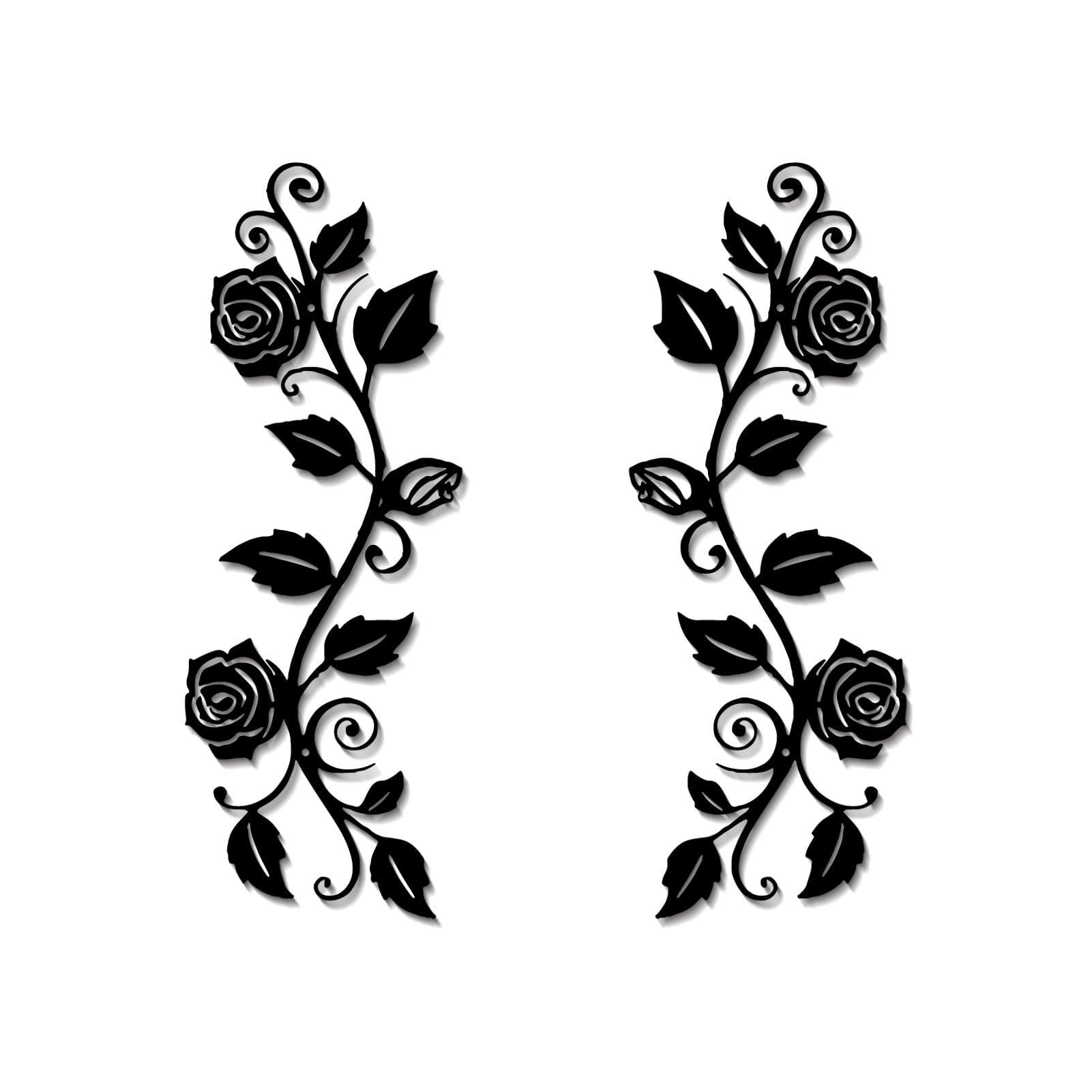 DUOOLN 2 Pcs Metal Rose Wall Decor, Long Iron Scroll Vine Wall Art Above, Rustic Metal Leaf Wall Hanging Sign Flowers Sculpture for above Door Living Room Office Indoor and Outdoor Decoration