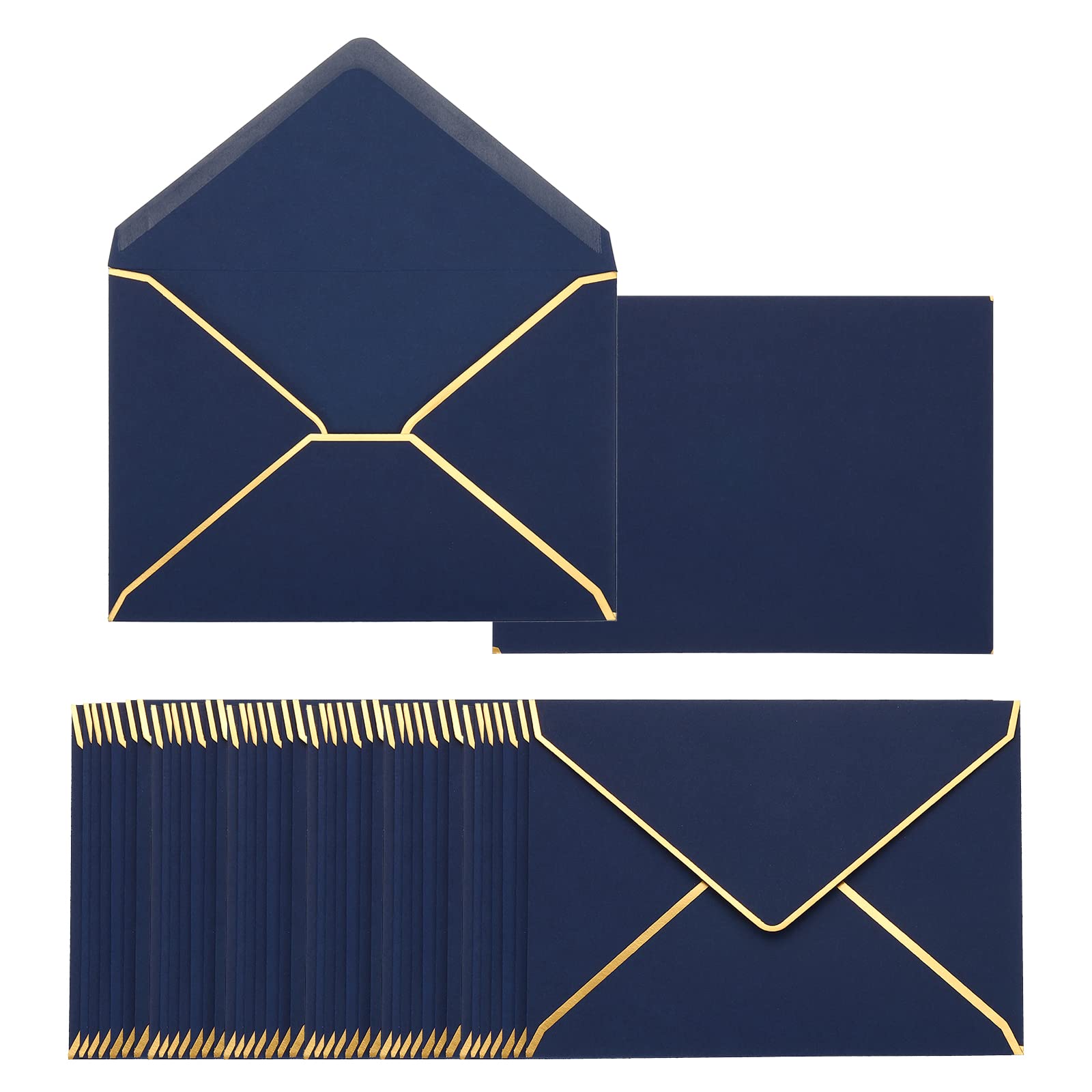 PATIKIL 100 Paquete A7 Sobres 5 x 7 Tarjeta Sobres V Solapa Sobres con Oro Borde para Oficina, Boda Regalo Tarjetas, Invitaciones, Graduación (Azul)