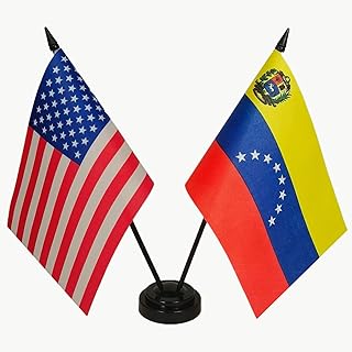 US & Venezuela Friendship Flag Display - Twin Desk Set-Miniature Desktop Flag