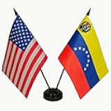 US & Venezuela Friendship Flag Display - Twin Desk Set-Miniature Desktop Flag