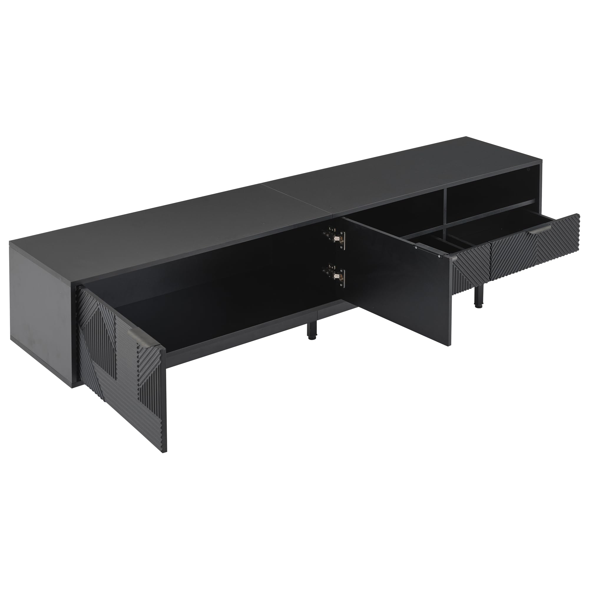 Mueble para TV de 200 cm, Soporte para TV de 90 Pulgadas con Puertas, Cajones y gestión de Cables, Armario Bajo con Espacio de Almacenamiento para Salón Dormitorio, Negro