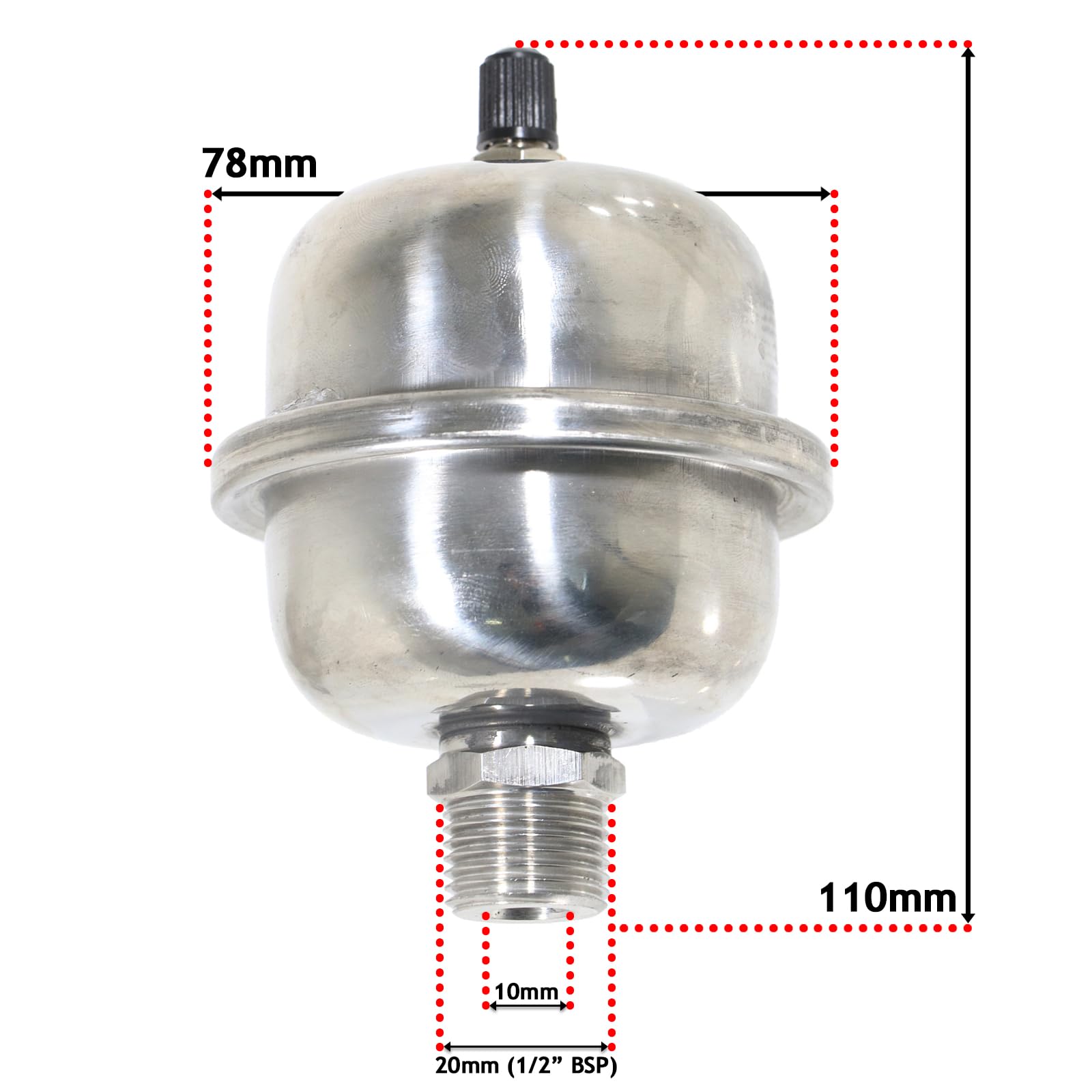 SPARES2GO Mini depósito de expansión de choque de agua potable martillo de tubo de parada de ruido (1/2 pulgada BSP, 0.5 L)
