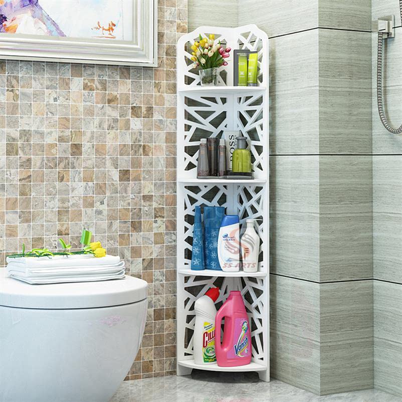 SS ARTS Engineered Wood Bathroom Rack Shelf Wall Corner Display Shelf, Livingroom Display Rack, Decorative Storage Shelf, White