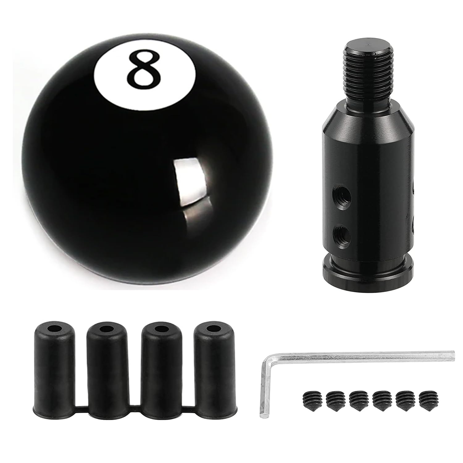 8 Ball Round Gear Shift Knob, Universal 5/6 Speed, Acrylic, Black, 9 cm x 4 cm