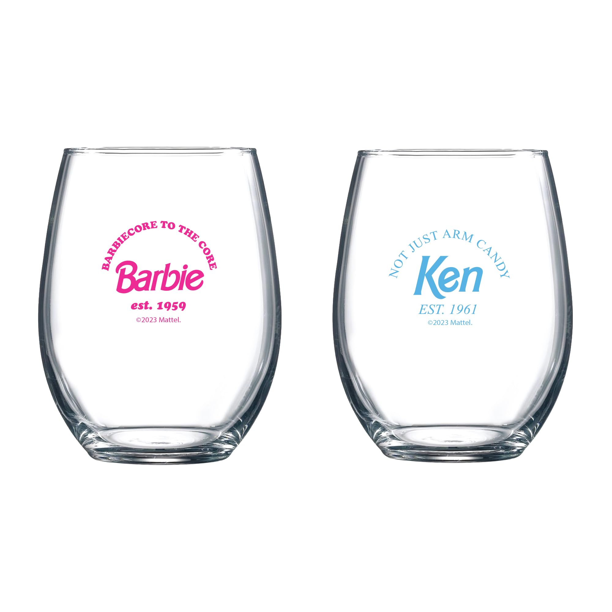 Barbie and Ken Stemless Wine Glasses Barbie Core Not Just Arm Candy Barbie Logo Cocktail Glasses 17 Oz - 2 Pack