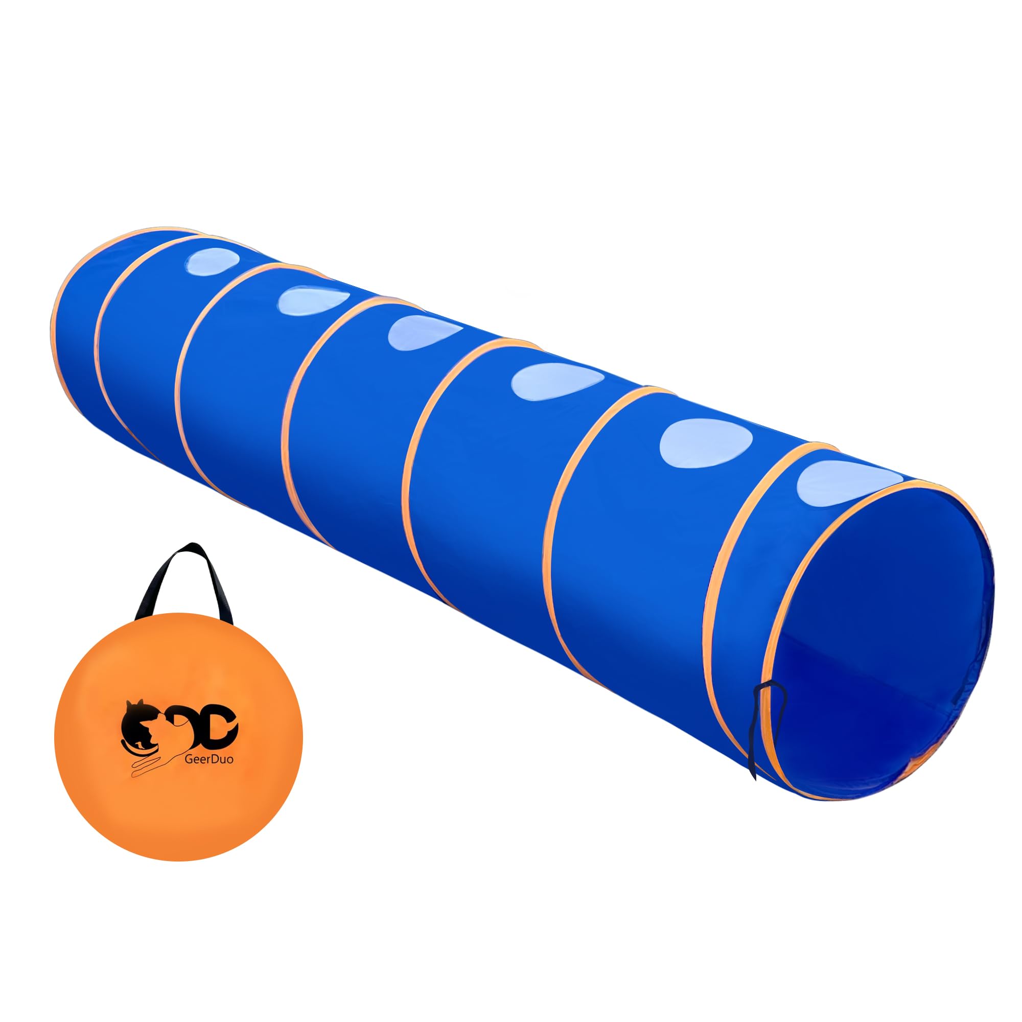 Agility-Tunnel für Hunde, 3 m, reißfester Oxford-Tuch, Trainingstunnel für alle Rassen, Innen- und Außenbereich, mit 4 Heringen und Tragetasche (Blau + Orange)