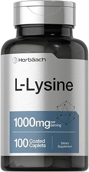 Horbaach L-Lysine 1000mg | 100 Coated Caplets | Free Form Dietary Supplement | Essential Amino Acid | Vegetarian, Non-GMO, and Gluten Free Formula
