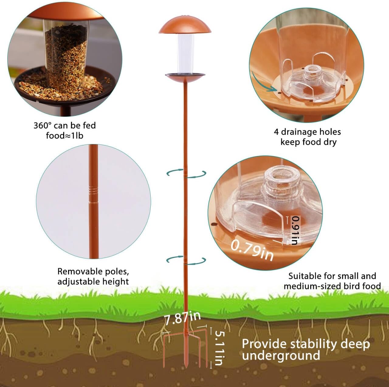 Goodeco Bird Feeder with Pole Standing - Metal Outdoor Bird Feeder for Wild Small Birds, Perfect for Yard Lawn Garden & Patio Decorations, Ideal Gifts for Mom Dad Grandparents (Round)