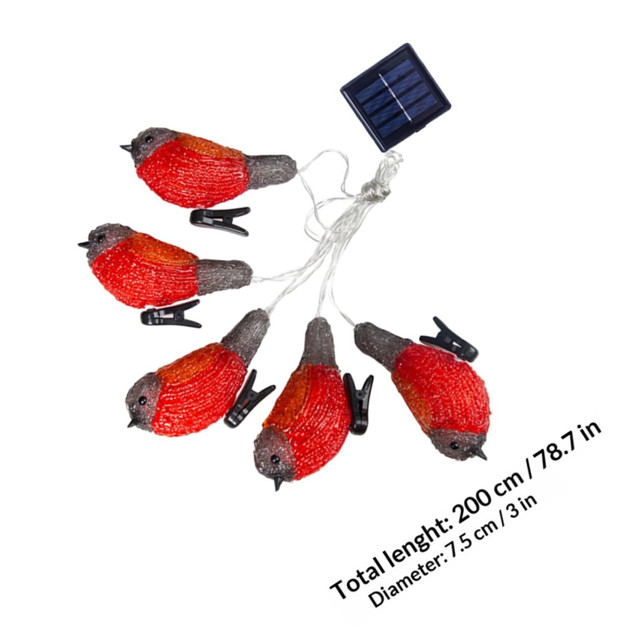 Solar LED Rotkehlchen Lichterkette aus Acryl Kunststoff Ip65 1 Satz | Garten und Hof, Rot, Energiesparend mit Geringem Verbrauch, Dekorative Außenbeleuchtung