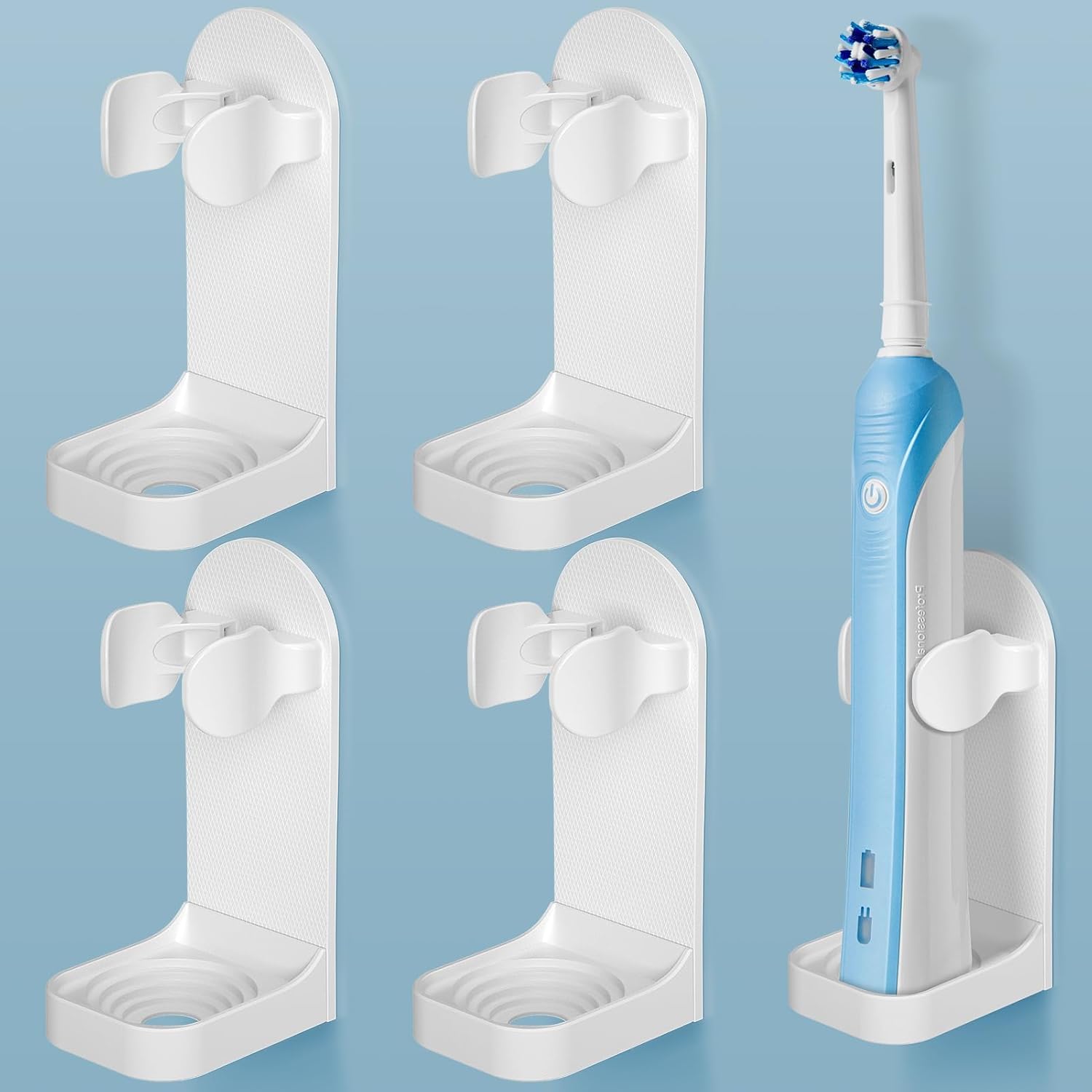 HOMMAND 4 Pack Elektrische Zahnbürstenhalter zur Wandmontage, Stark Klebende Elektrische Zahnbürstenhalter, Verstellbarer Zahnbürste Halter für Die Aufbewahrung im Badezimmer (Universell), Weiß