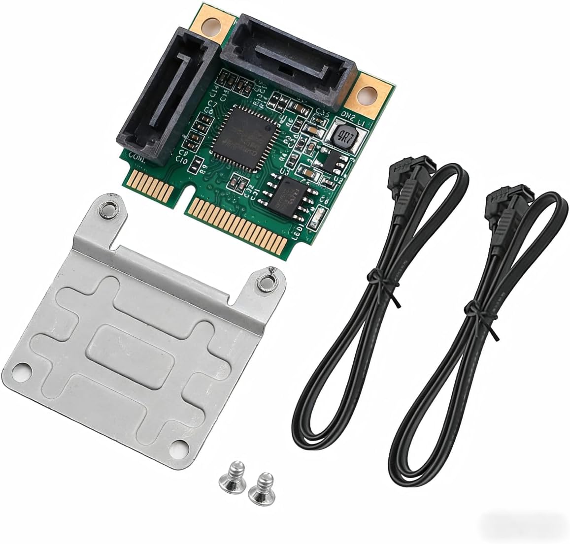 2-Port & 4-Port Mini PCI-E to SATA Adapter Card with Cable - Up to 6Gbps, for Adding Internal SATA HDD/SSD Drives to Laptop, Desktop, AIO PCs, Supports AHCI/NCQ/3.0 Spec‌