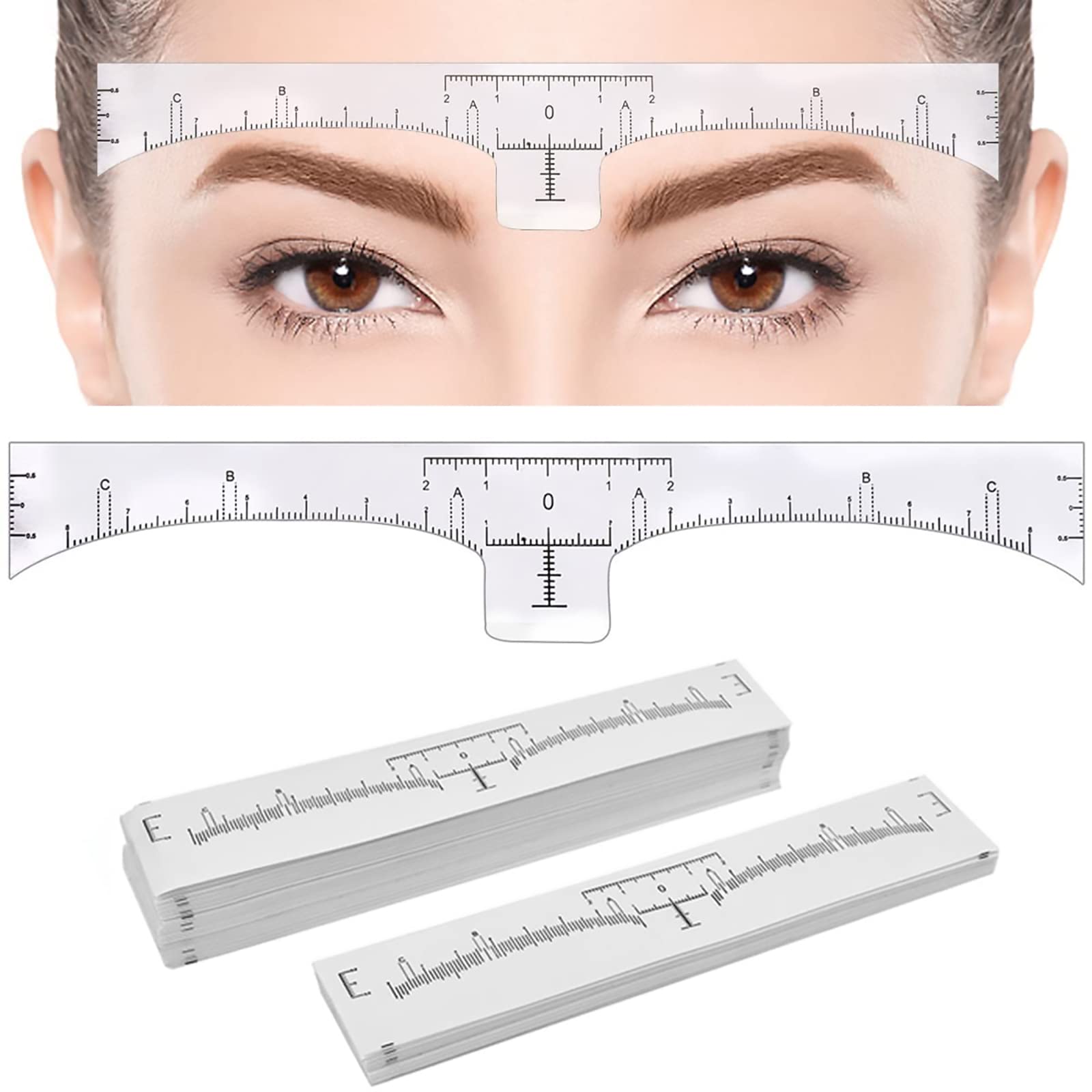 Eyebrow Ruler Stencil, 100 Pcs Eyebrow Stencil Microblading Ruler, Disposable Eyebrow Template Eyebrow Ruler Sticker, Eyebrow Shape Kit for Microblading Supplies, 3 Minutes Makeup Tools for Eyebrow