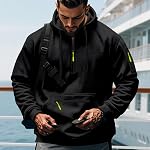 Rela Bota Mens Hoodies Quarter Zip Hoodie Color Contrast Hooded Sweatshirt | 1/4 Zip Closure, Kangaroo Pocket & Sleeve Pocket, Drawstring Hood, Fleece Lined, Ideal for Daily Outings/Workout/Campus Wear