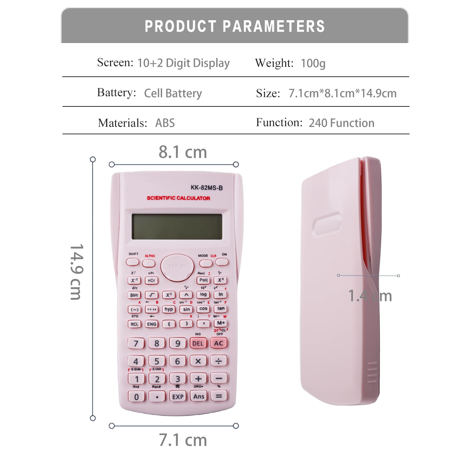 Calculatrice Scientifique Portable 240 Fonctions Affichage Deux Lignes Rose