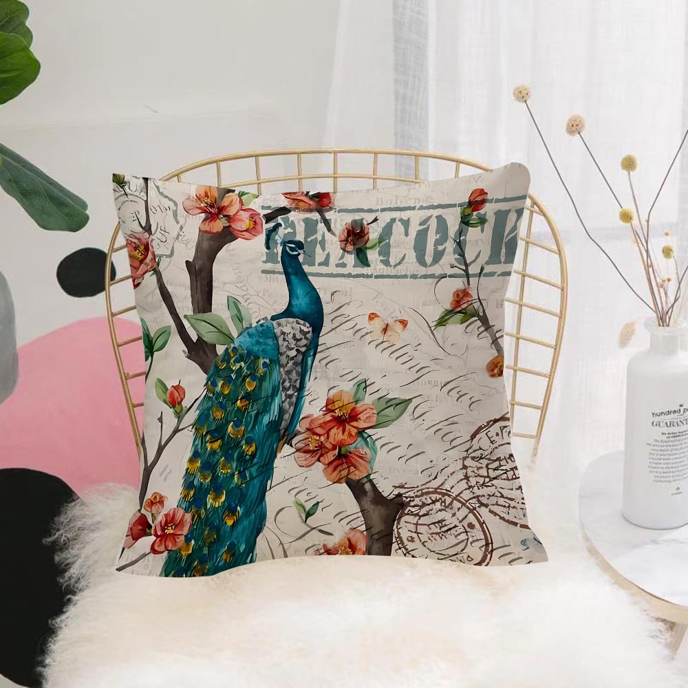HYOSXW Cushion Cover,Throw Pillow Case Home Decorative for Living Room Bedroom Sofa Chair 16X16 Inch,Beautiful seamless vector floral pattern background with peacock hibiscus.,Pillowcase 40X40cm