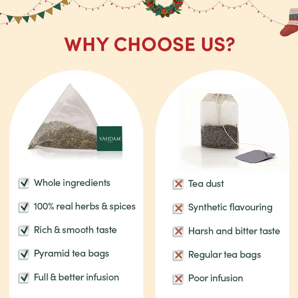 VAHDAM - Calendario Avvento tè 2024-24 Tè Assortiti, Set regalo per il tè di Natale, Calendario dell'Avvento 2024 - Per Donna e Uomo, Set Infusi Regalo, Regalo di Natale