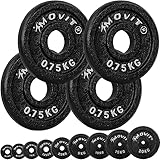 MOVIT® Hantelscheiben Set PRO, 100% Gusseisen, 30/31 mm Bohrung, Gewichtsscheiben Set Gewichte Hantel 4x 0,75kg