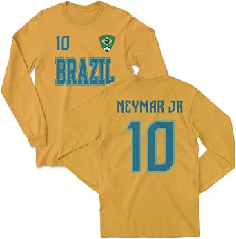 Brazil Neymar Jr 10 Soccer Inspired Jersey Style Long Sleeve T-Shirt