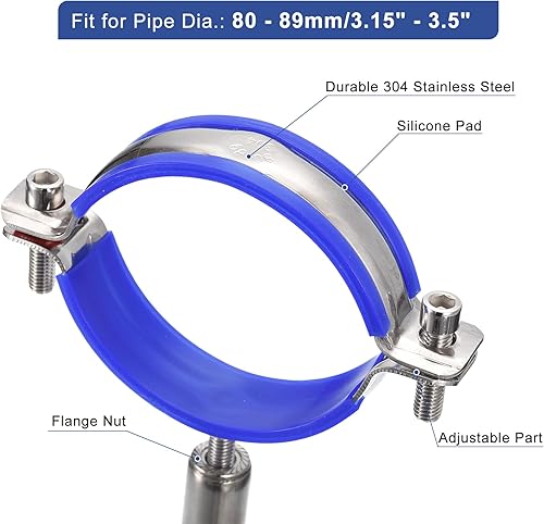Miniatura 3 de uxcell Soporte de tubería de acero inoxidable para montaje en pared, soporte de tubería de montaje en techo, correa de tubo de abrazadera ajustable