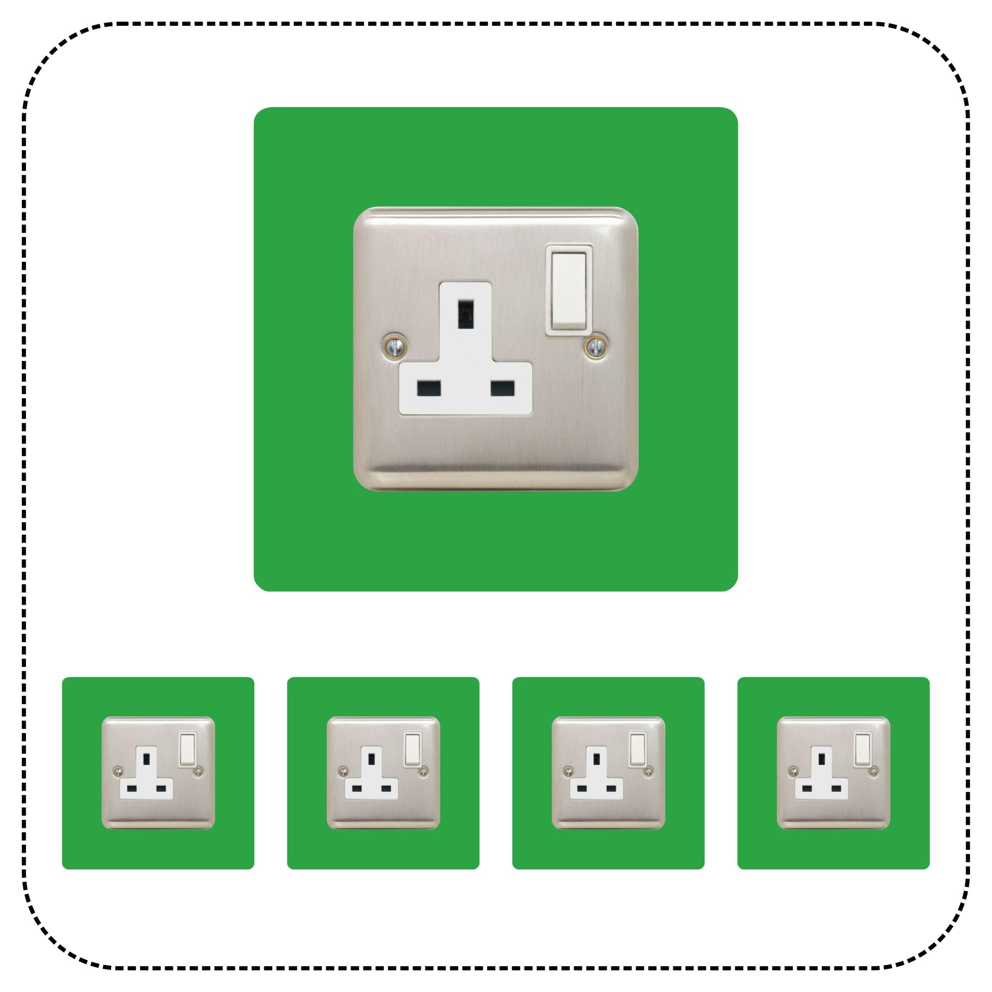 Set of 5 Single Socket Surround, Acrylic Back Panel or Plate, Protect Wall from Finger Prints, Choose from 18 Colours (Light Green) โ image 1