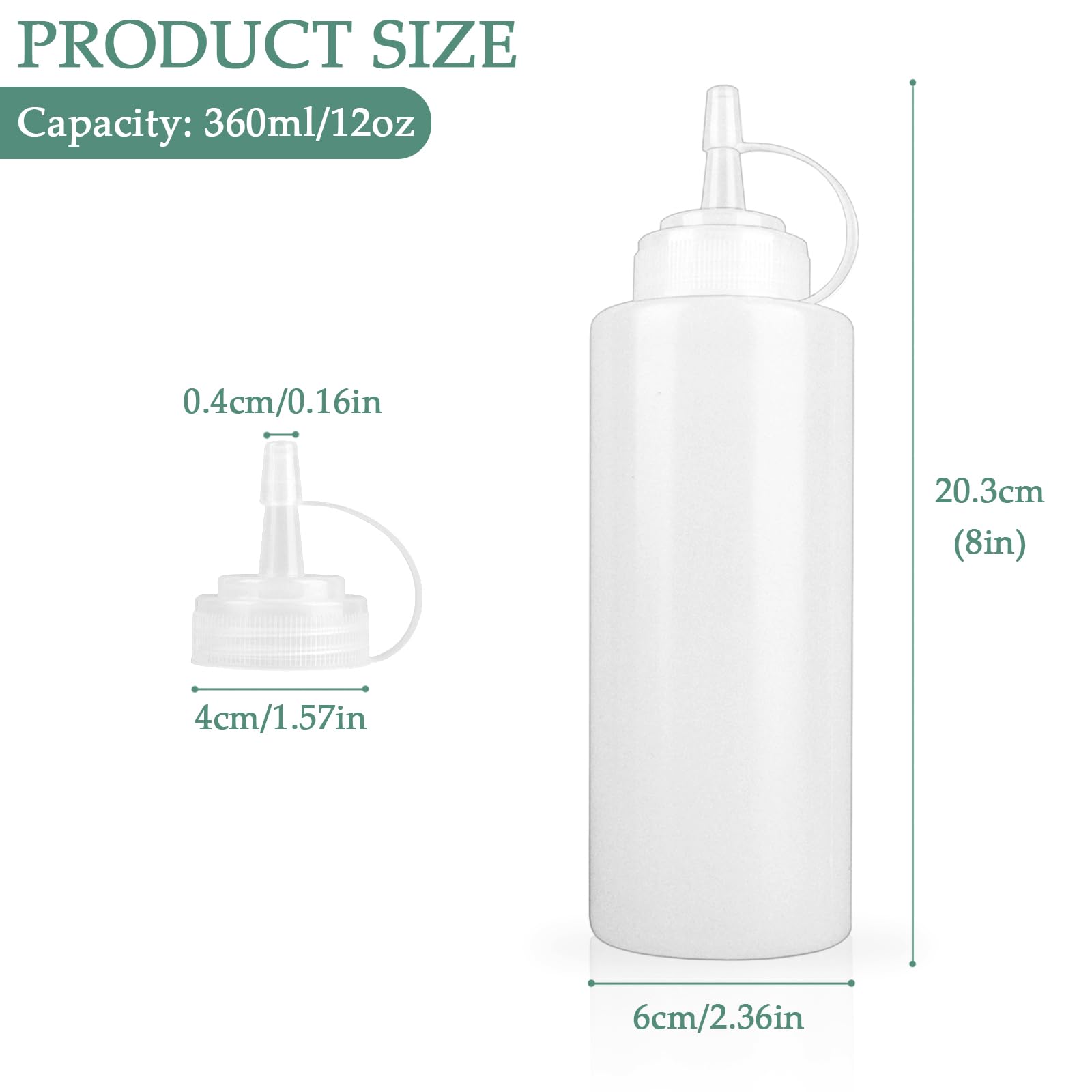 Condition photo showing New/Like New for 12 oz semi-transparent soft plastic condiment squeeze bottle, leak-proof, plastic squirt bottles for sauce, syrup, and oil