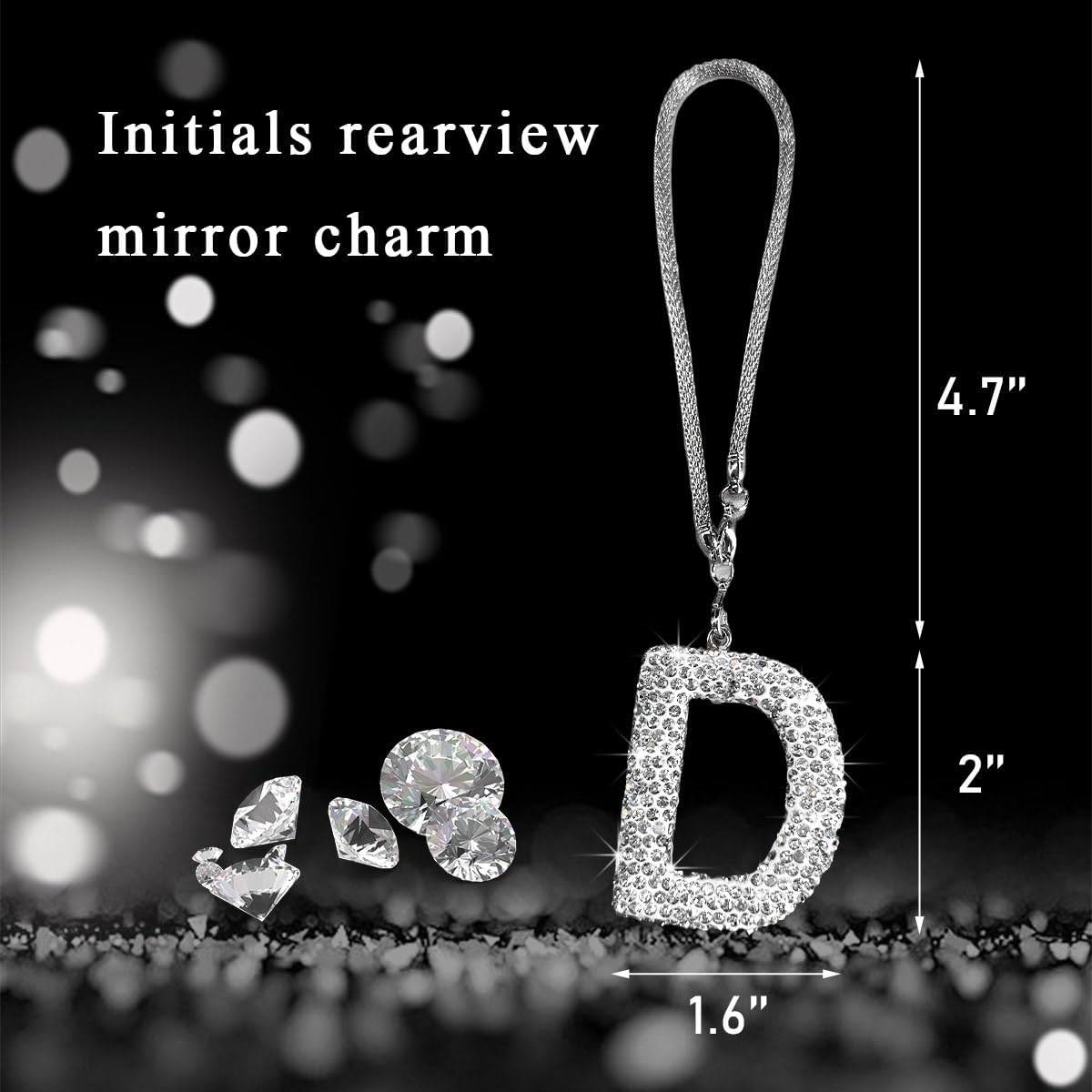 DXNQ Bling Initial Car Rear View Mirror Ornament, Crystal Sparkling Cute Letter Charm Pendant Auto Decor, Hanging Lucky Diamond Initial Charm Car Mirror Bag Ornament for Girl Women (Letter D) image 2