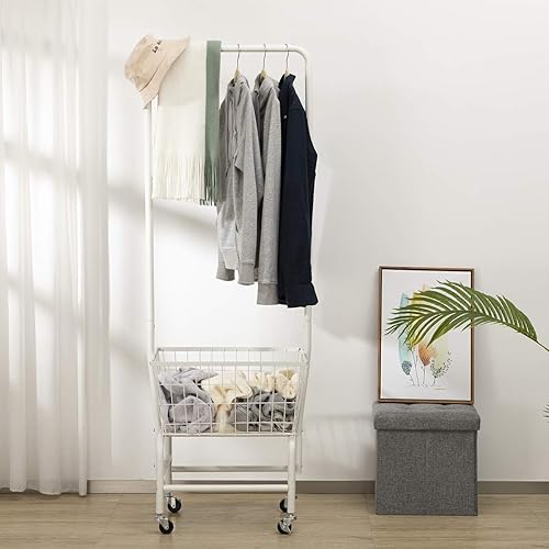 Miniatura 7 de ALIMORDEN Carrito de lavandería con perchero, mayordomo de lavandería con estante de almacenamiento de alambre, negro