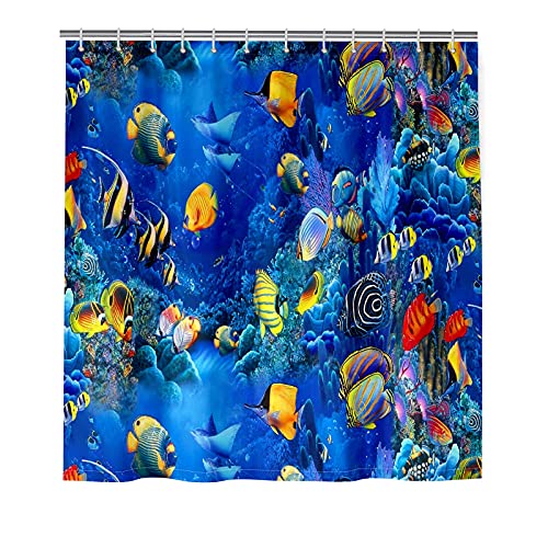 Underwater Shower Curtain Ocean Theme Tropical Fish Coral Animal Sea World Marine Life Print Pattern Kids Bathroocm Curtain Set With 12 Hooks 72 X 72 Inch Waterproof Fabric Boys Girls Bath Decor #TOP1