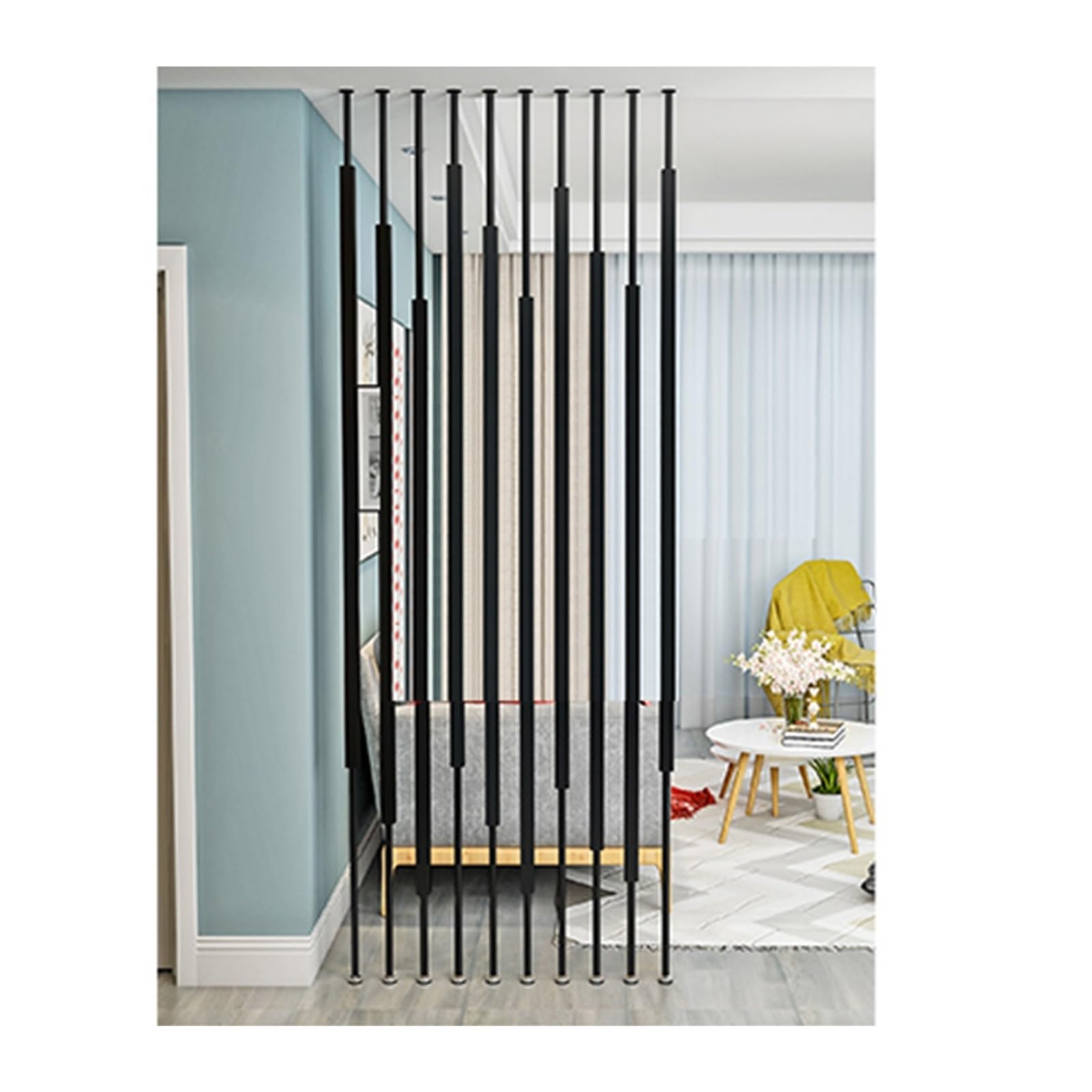 Séparateur de pièce modulable du sol au plafond avec colonne métallique ajustable