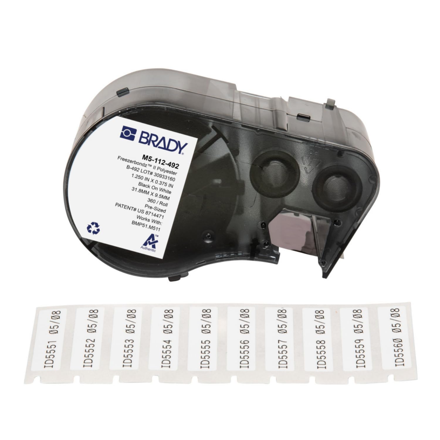 Brady FreezerBondz™ Polyester-Vorgefertigte Etiketten für Etikettendrucker BMP51/BMP53/M511-360 Klebeetiketten - Schwarz auf Weiß (31,75 mm (B) x 9,53 mm (H)) - M5-112-492
