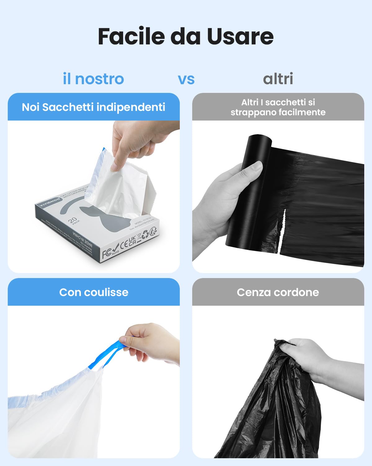 VIVIDMOO Sacchetti Lettiera Gatto 460 x 320 Mm Con Cordino Per， Lettiera Automatica Per Gatti, Resistente Alle Forature e Agli Strappi, 1 Scatola/20 Pezzi