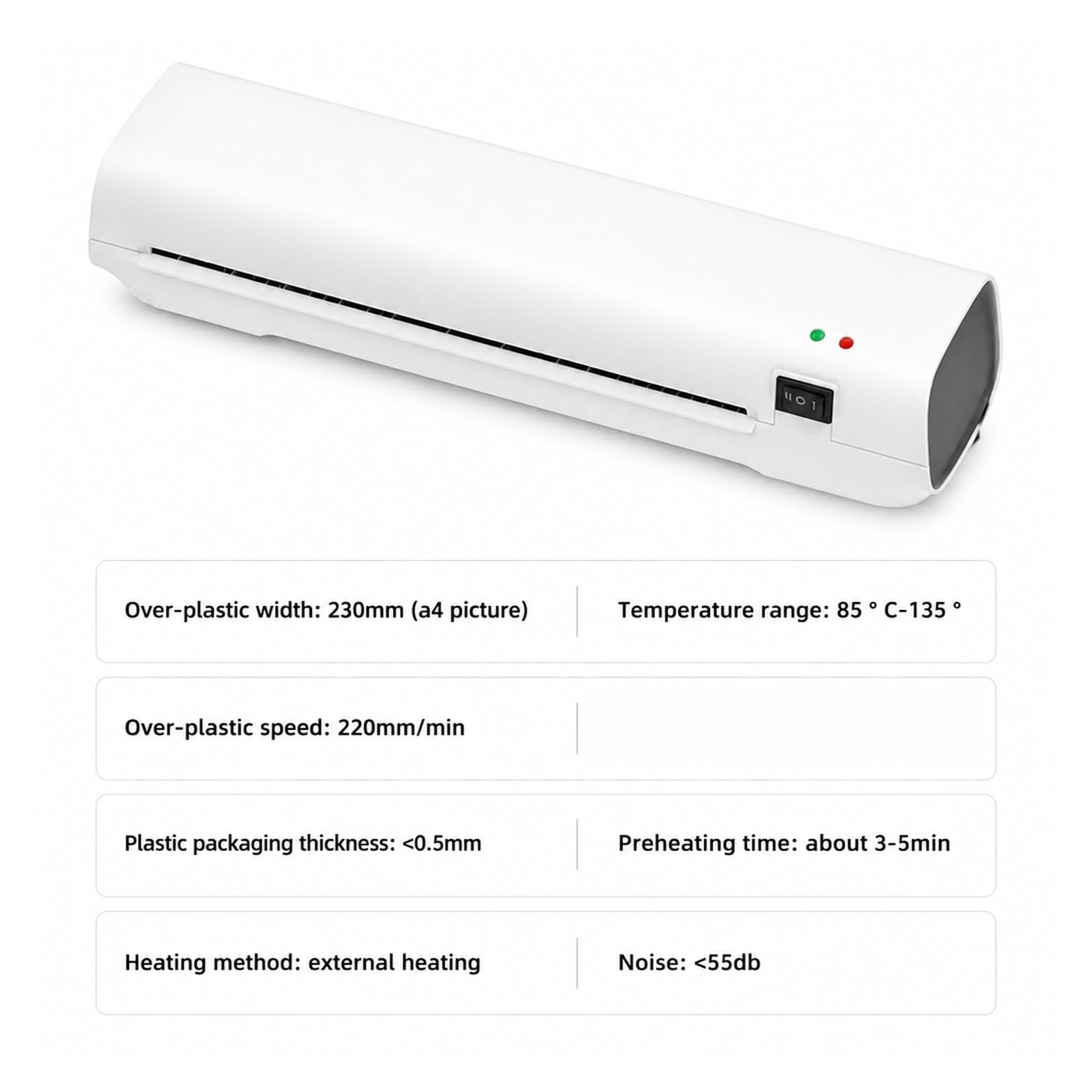 Laminator, Mini Maszyna Do Laminowania Zdjęć A4 do domu i biura | 260 W, Szerokość 230 Mm, 55–125 Mikronów, 1,1 Kg