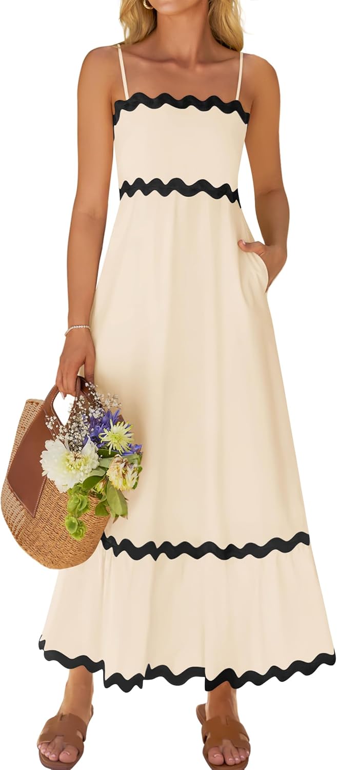 ZESICA Women Summer Sleeveless Backless Smocked A Line Dress