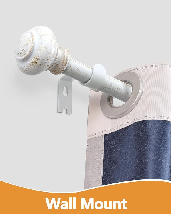 White Curtain Rods for Windows 66 to 120 Inch, Wood Curtain Rod Adjustable Boho Decorative Drapery Rods 1'' Heavy Duty Windows Rod for Farmhouse Kitchen Bedroom Living Room by HIQTEK - Used condition - Image 2