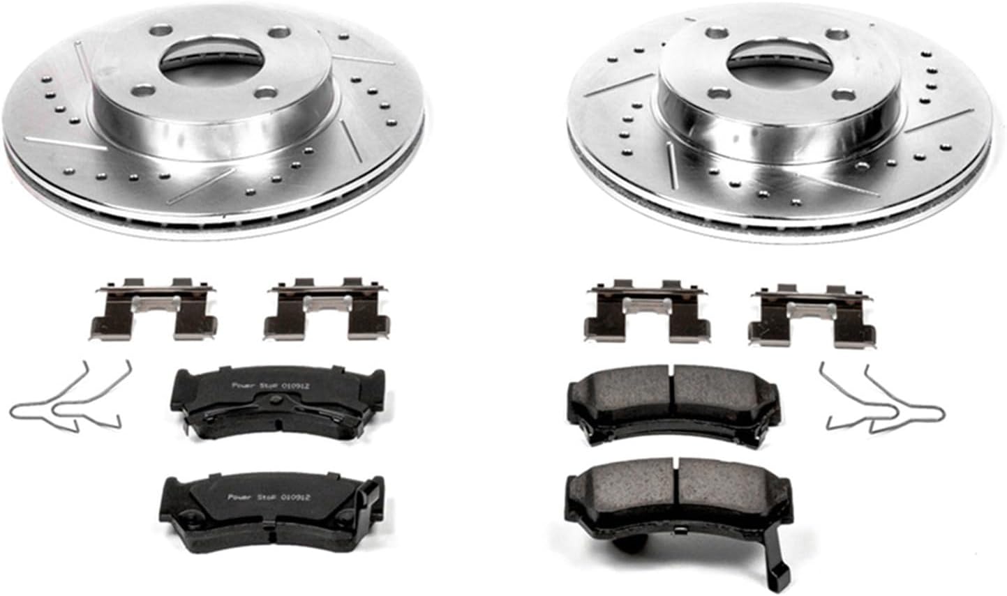 PowerStop Front Brake Kit For Nissan 200SX 1995-98 | Nissan Sentra 1998-00 - Drilled and Slotted Disc Rotors with Ceramic Brake Pads Replacement, K1172
